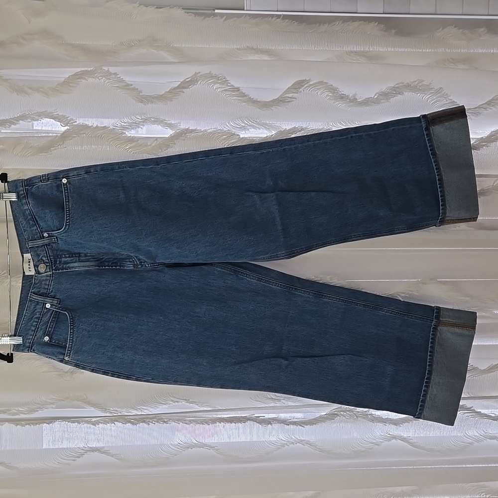 Frame wide leg cuffed jeans